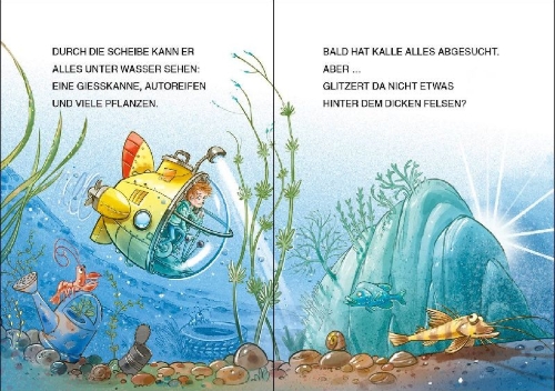 Buchcover und Innenansicht für das Buch: Leselöwen 1. Klasse - Die verborgene Unterwasser-Stadt (Großbuchstabenausgabe)