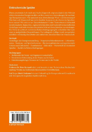 Buchcover und Innenansicht für das Buch: Elektrochemische Speicher