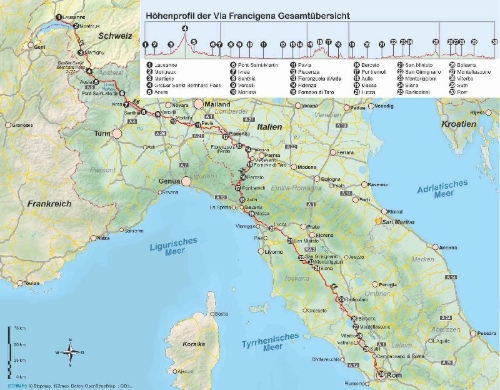 Buchcover und Innenansicht für das Buch: Via Francigena von Lausanne nach Rom