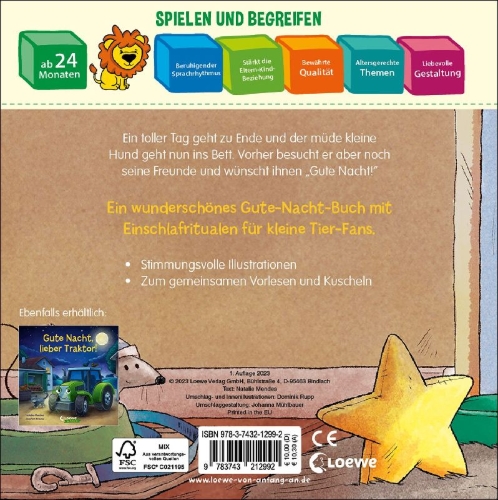 Buchcover und Innenansicht für das Buch: Gute Nacht, kleiner Hund!