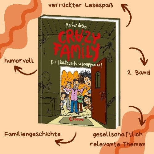 Buchcover und Innenansicht für das Buch: Crazy Family (Band 2) - Die Hackebarts schnappen zu!
