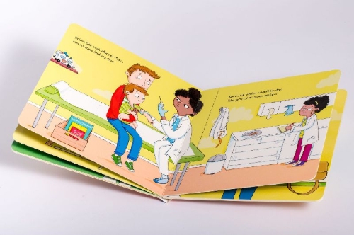 Buchcover und Innenansicht für das Buch: Bei Kinderärztin Dr. Bär, - Ein Arztbesuch ist gar nicht schwer
