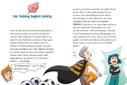 Buchcover und Innenansicht für das Buch: Die Superkicker - Das Duell der Fußball-Helden