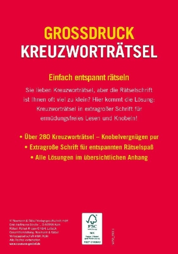 Buchcover und Innenansicht für das Buch: Großdruck Kreuzworträtsel - Band 6 - Über 280 Rätsel in großer Schrift für Senioren & Erwachsene