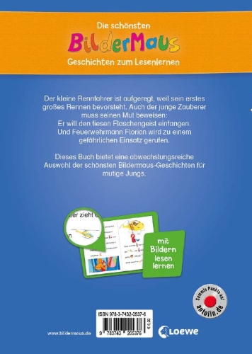 Buchcover und Innenansicht für das Buch: Die schönsten Bildermaus-Geschichten zum Lesenlernen für mutige Jungs