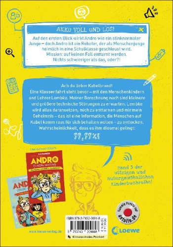 Buchcover und Innenansicht für das Buch: Andro, streng geheim! (Band 3) - Kurzschluss auf Klassenfahrt