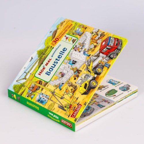 Buchcover und Innenansicht für das Buch: Hör mal (Soundbuch): Wimmelbuch: Baustelle
