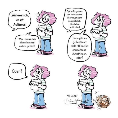 Buchcover und Innenansicht für das Buch: Herzlichen Glückwunsch, es ist Autismus! Selfcare-Tipps und mehr für neurodivergente Menschen