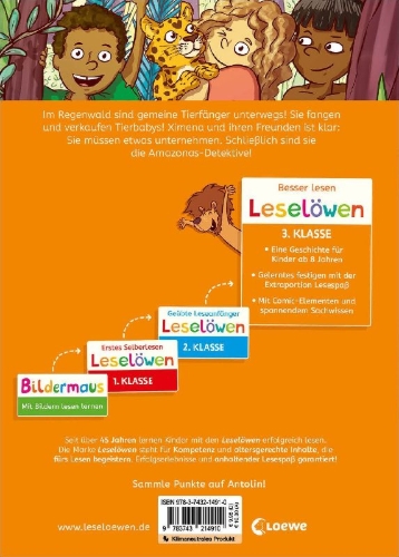 Buchcover und Innenansicht für das Buch: Leselöwen 3. Klasse - Amazonas-Detektive: Gefahr im Regenwald