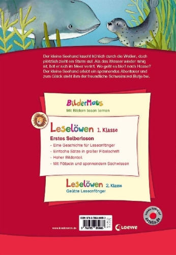Buchcover und Innenansicht für das Buch: Leselöwen 1. Klasse - Der kleine Seehund findet einen Freund