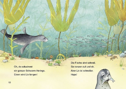 Buchcover und Innenansicht für das Buch: Leselöwen 1. Klasse - Der kleine Seehund findet einen Freund