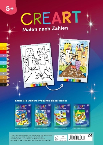 Buchcover und Innenansicht für das Buch: CreArt Malen nach Zahlen ab 5 Zauberpapier - Abenteuer