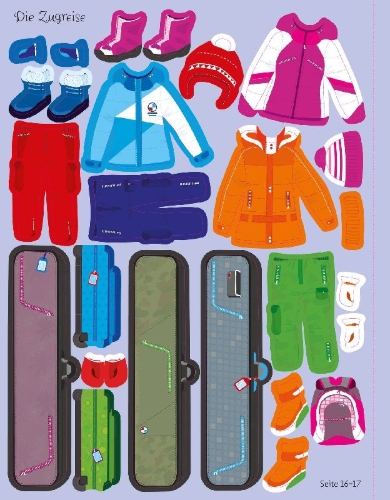 Buchcover und Innenansicht für das Buch: Mein Anziehpuppen-Stickerbuch: Ferien