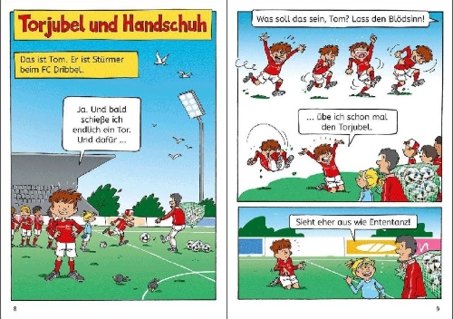 Buchcover und Innenansicht für das Buch: Leselöwen Comics 1. Klasse - Fußball, Tore, große Träume