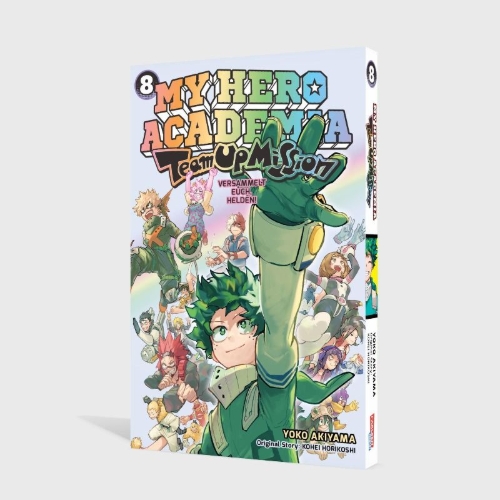 Buchcover und Innenansicht für das Buch: Boku no Hero Academia: Team Up Mission