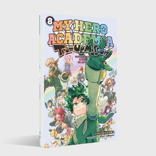 Buchcover und Innenansicht für das Buch: Boku no Hero Academia: Team Up Mission