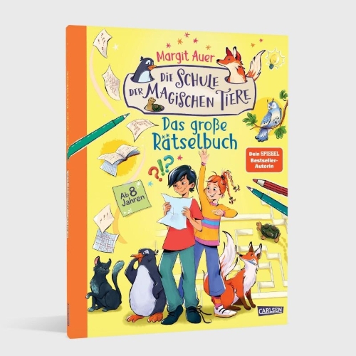 Buchcover und Innenansicht für das Buch: Die Schule der magischen Tiere Beschäftigung: Das große Rätselbuch