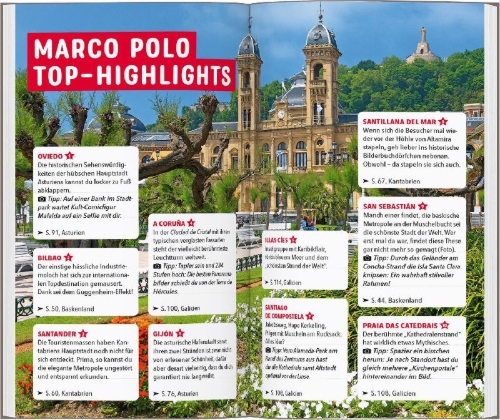 Buchcover und Innenansicht für das Buch: MARCO POLO Reiseführer Nordspanische Küste