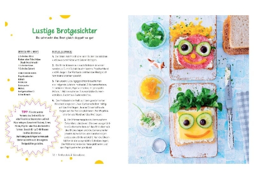 Buchcover und Innenansicht für das Buch: Lecker, lustig und gesund. Die besten Rezepte für Kinder mit Meal-Prep-Ideen. Wird garantiert gegessen
