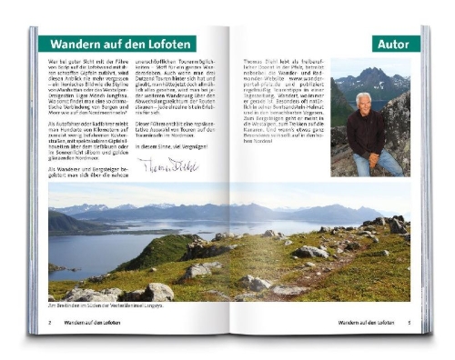 Buchcover und Innenansicht für das Buch: KOMPASS Wanderführer Lofoten, Vesterålen und Senja, 70 Touren mit Extra-Tourenkarte