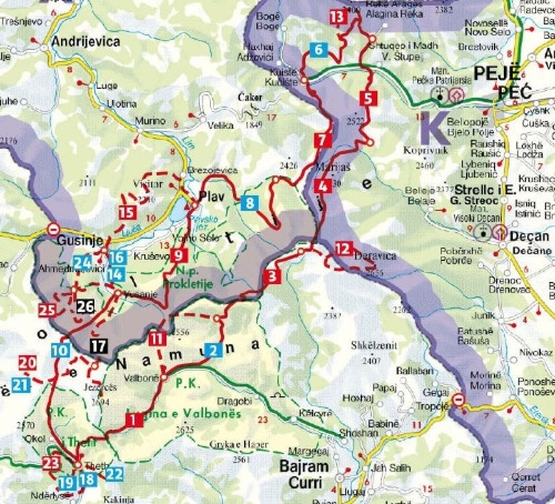 Buchcover und Innenansicht für das Buch: ROTHER Wanderführer Peaks of the Balkans: Albanien, Kosovo und Montenegro