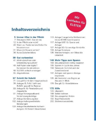 Buchcover und Innenansicht für das Buch: Steuererklärung 2025/2026 - Rentner, Pensionäre