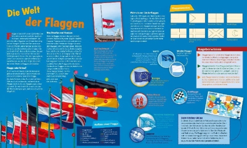 Buchcover und Innenansicht für das Buch: WAS IST WAS Sticker-Atlas Flaggen