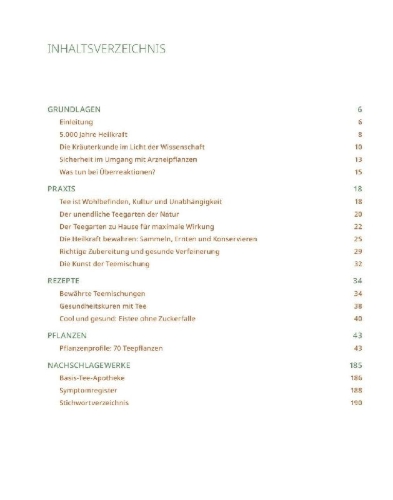 Buchcover und Innenansicht für das Buch: Die Tee-Apotheke