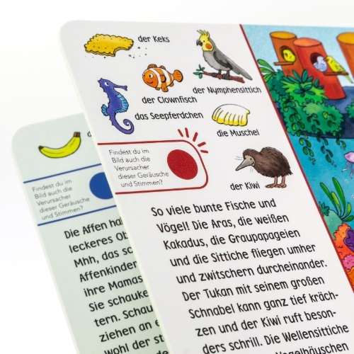 Buchcover und Innenansicht für das Buch: Hör mal (Soundbuch): Wimmelbuch: Im Zoo