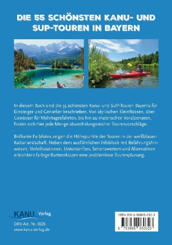 Buchcover und Innenansicht für das Buch: Die 55 schönsten Kanu- und SUP-Touren in Bayern
