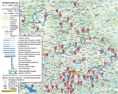 Buchcover und Innenansicht für das Buch: Die 55 schönsten Kanu- und SUP-Touren in Bayern