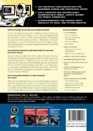 Buchcover und Innenansicht für das Buch: Linux Basics für Hacker