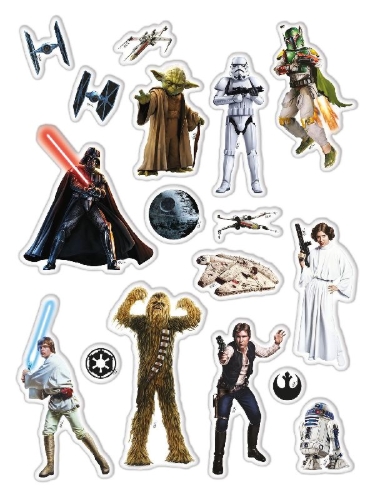 Buchcover und Innenansicht für das Buch: Star Wars: Malspaß mit 3D-Stickern