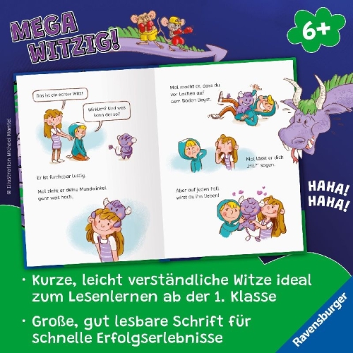 Buchcover und Innenansicht für das Buch: Mega witzig! Die besten Witze für Erstleser