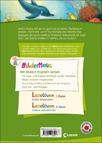 Buchcover und Innenansicht für das Buch: Bildermaus - Mit Bildern Englisch lernen - Delfingeschichten - Dolphin Stories