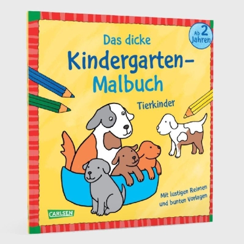 Buchcover und Innenansicht für das Buch: Ausmalbilder für Kita-Kinder: Das dicke Kindergarten-Malbuch: Tierkinder