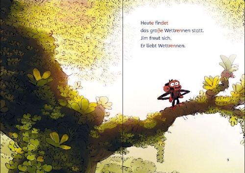 Buchcover und Innenansicht für das Buch: Leselöwen 1. Klasse - Jim ist mies drauf - Fertig, los...Banane!