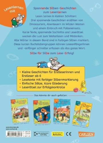 Buchcover und Innenansicht für das Buch: LESEMAUS zum Lesenlernen Sammelbände: Spannende Silben-Geschichten zum Lesenlernen
