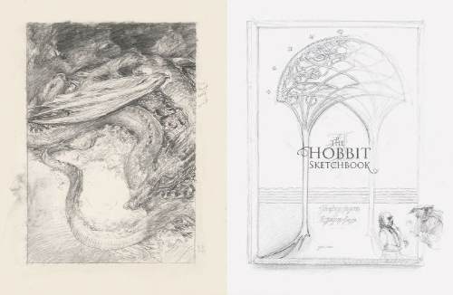 Buchcover und Innenansicht für das Buch: The Hobbit Sketchbook