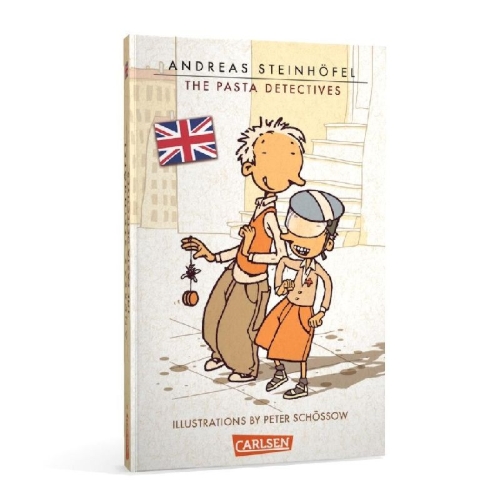 Buchcover und Innenansicht für das Buch: The Pasta Detectives - Rico, Oskar und die Tieferschatten (englische Ausgabe mit Vokabelhilfen) (Rico und Oskar 1)