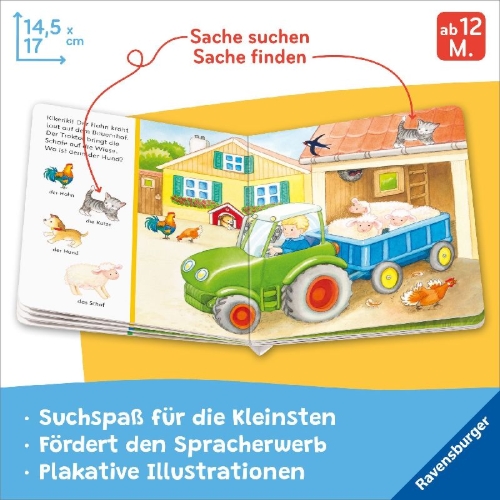 Buchcover und Innenansicht für das Buch: Mein erstes Sachen suchen: Bauernhof