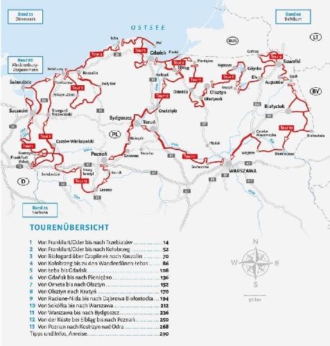 Buchcover und Innenansicht für das Buch: Entdeckertouren mit dem Wohnmobil Polen Der Norden
