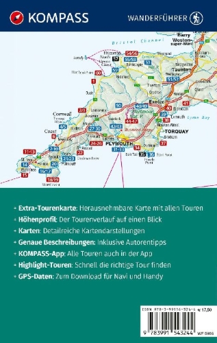 Buchcover und Innenansicht für das Buch: KOMPASS Wanderführer Cornwall und Devon, 60 Touren mit Extra-Tourenkarte