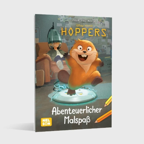 Buchcover und Innenansicht für das Buch: Disney Kreative Beschäftigung: Hoppers: Malblock zum Film