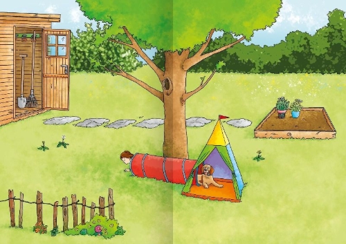 Buchcover und Innenansicht für das Buch: Mein Garten-Stickerheft