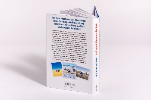 Buchcover und Innenansicht für das Buch: Auf zwei Rädern um die Welt