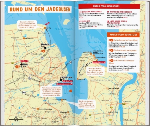Buchcover und Innenansicht für das Buch: MARCO POLO Reiseführer Ostfriesland, Nordseeküste Niedersachsen, Helgoland