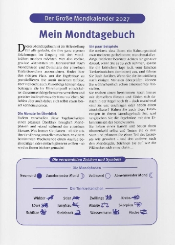 Buchcover und Innenansicht für das Buch: Der große Mondkalender 2027