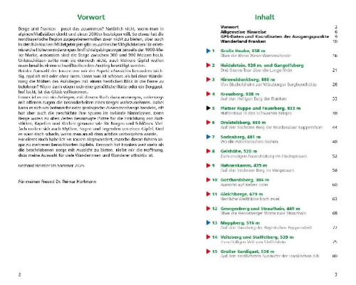 Buchcover und Innenansicht für das Buch: Fränkische Wanderberge - Die schönsten Touren