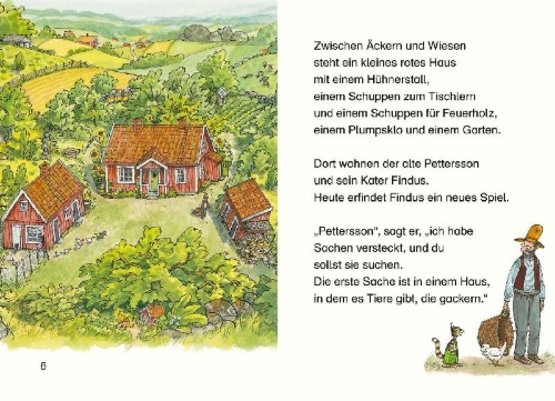 Buchcover und Innenansicht für das Buch: Känner du Pettson och Findus? / Var är Pettson?